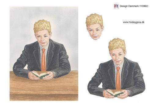 3D ark HM-design Konfirmand dreng med jakke, slips og bog A5