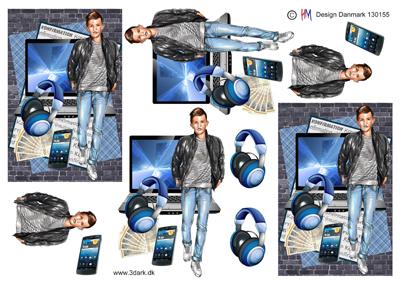 3D ark HM-design Konfirmand dreng med computer, telefon og penge