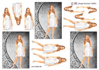 3D ark HM-design Konfirmand pige med grå baggrund, hvid og sort spindelvæv