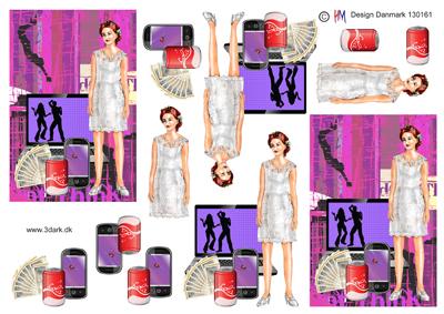 3D ark HM-design Konfirmand pige i lilla farver og med telefon, cola og penge