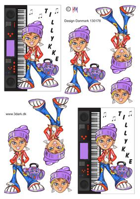 3D ark HM-design Musikalsk pige med keyboard og noder