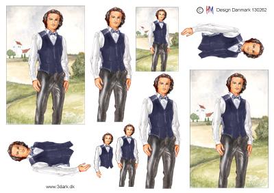 3D HM-design dreng i blå vest og sort bukser