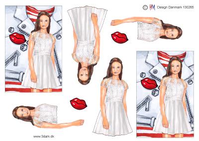 3D HM-design pige i hvid kjole