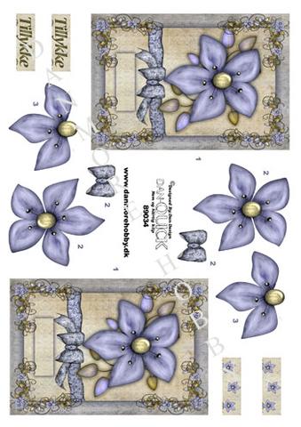 3D ark  Dan-design Blå blomst og sløjfe med baggrund
