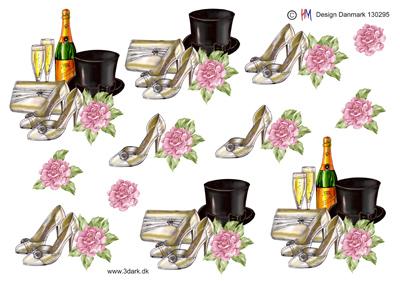3D ark HM Design, Hvide højhælede sko, højhat og champagne