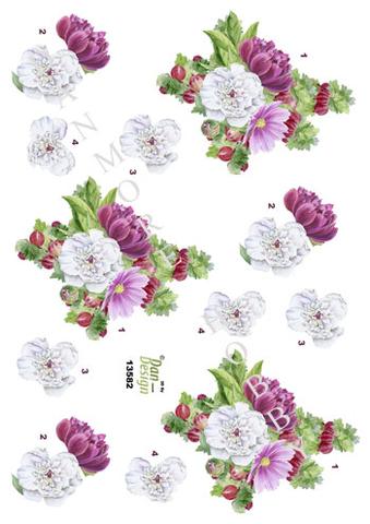 3D ark Dan-design, Blomster i hvid og lilla