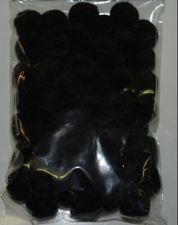 Pompon 10mm sort, 100stk.