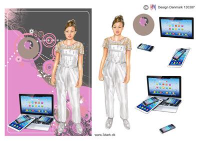 3D ark HM-design Konfirmations pige i buksedragt og PC