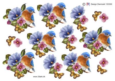 3D ark HM-design lille fugl ved blomster