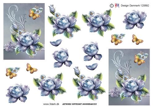 3D ark HM-design blå rose på smuk baggrund