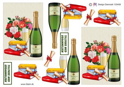 3D ark HM-design Champagne, blomster og diplom