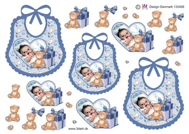 3D ark HM-design Lyseblå hagesmæk med baby i hjerte
