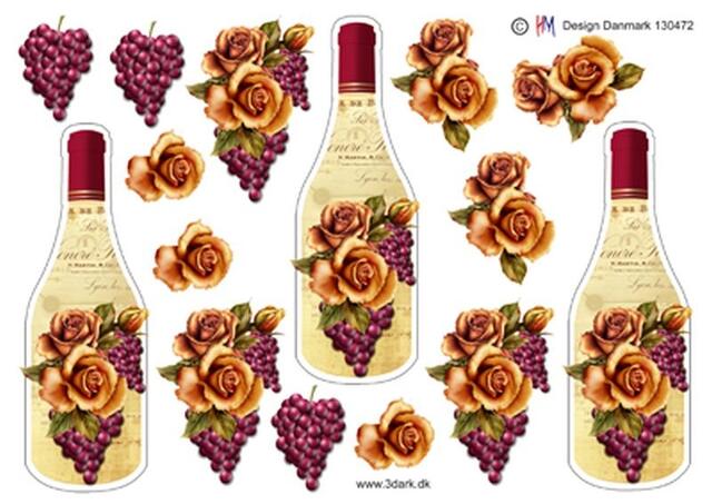 3D ark HM-design Vinflaske med rose og druer