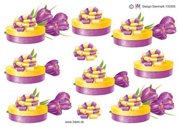 3D ark HM-design Æske med blomst i gul og lilla