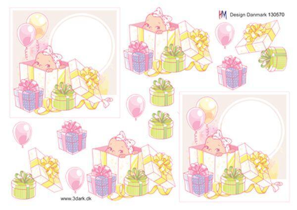 3D ark HM-design Babypige med balloner, rosa