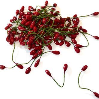 Ilexbær, røde,144 bær/pose (72 stilke)  m/grøn tråd
