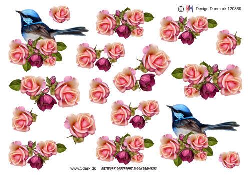 3D ark HM-design Flotte roser og lille fugl