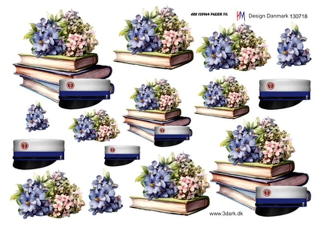 3D ark HM-design Bøger og studenterhue med blåt bånd