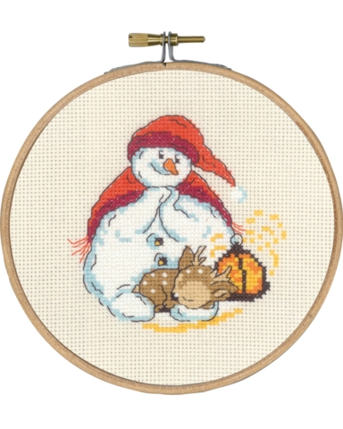 broderi juleophæng, Ø15cm, Snemand og råkid