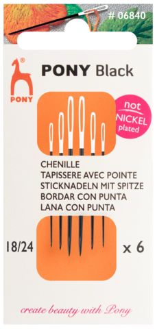Pony black stramajnåle m/spids 18/24, 6stk. 06840
