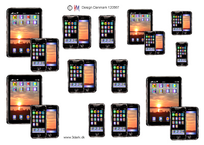 3D ark HM-design Tablet med kors og mobiltelefoner m. solopgang