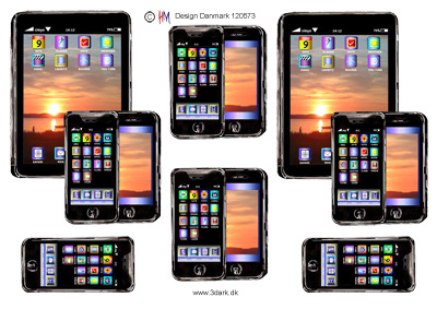 3D ark HM-design Tablet med kors og mobiltelefoner m. solopgang