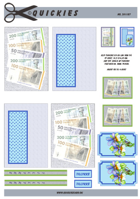 3D ark Quickies Mini kort, blomst og pengesedler