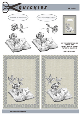 3D ark Quickies Kondolere, sort/hvid bibel og blomst