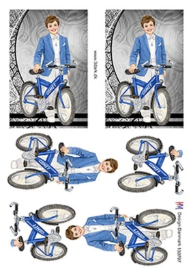 3D ark HM-design Konfirmationsdreng med blå cykel