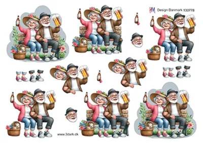 3D ark HM-design Ældre par på bænk med øl