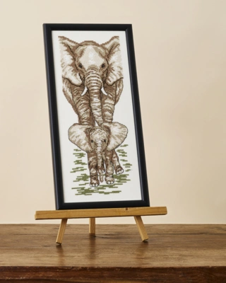 Broderi billede elefant med unge, 15x35cm