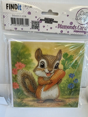 Diamond painting kort egern med gulerod 15 x 15cm
