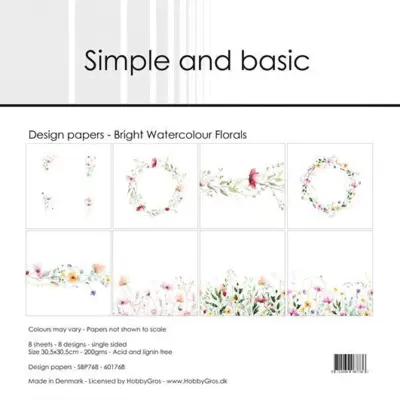 Simple and Basic Design Papers "Bright Watercolour Florals" SBP768