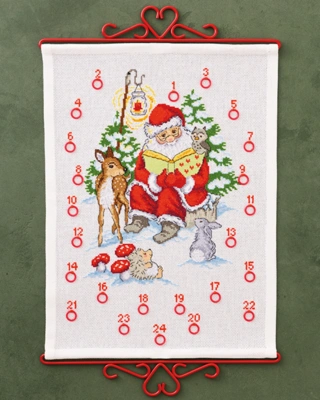 broderi julekalender Julemanden læser, 32x44cm
