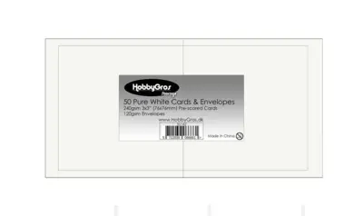 HobbyGros Storage - 50 Sæt - 3x3" / 76x76mm - Kort/Kuverter "Pure White" SS142