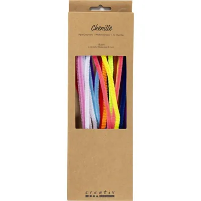 Chenille, 25stk., L: 30cm, 6mm, colorful, farverige