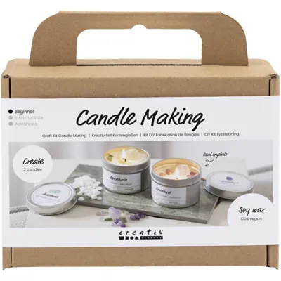Mini DIY Kit Lysstøbning, Soyalys med aventurin og aventyst, creme, off white
