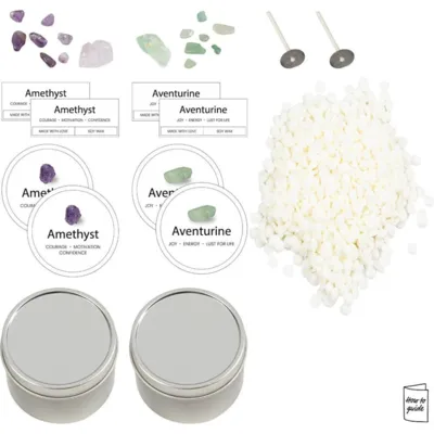 Mini DIY Kit Lysstøbning, Soyalys med aventurin og aventyst, creme, off white