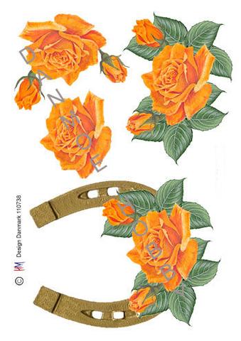 3D ark HM-design Hestesko i guld med orange roser