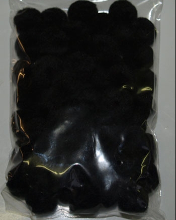 Pompon 6mm sort, 100stk.
