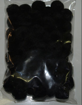 Pompon 6mm sort, 100stk.