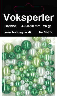 Voksglasperler 4-6-8-10 mm, ca. 26 gr. Ass. Grønne