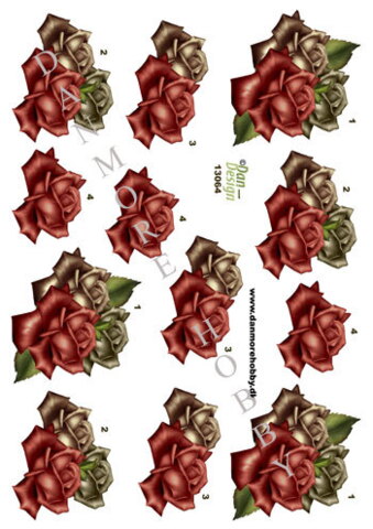 3D ark Dan-design roser rød og brunlig