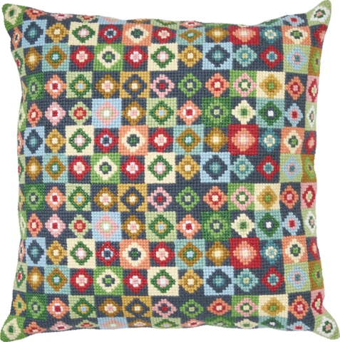 Broderi pude, 37x37cm, Blomster