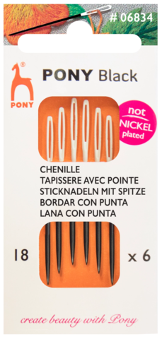 Pony black stramajnåle m/spids str.18, 6stk, 06834