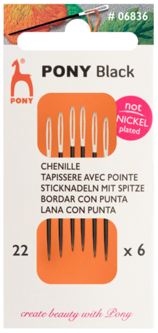 Pony black stramajnåle m/spids str.22, 6stk, 06836