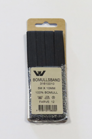 Bændel 10mm, 5mtr. sb sort