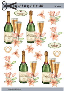 3D ark Quickies Champagne med glas og ringe