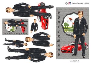 3D ark HM-Design, Konfirmand med rød sportsvogn i baggrunden Telegram