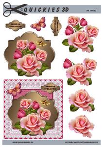 3D ark Quickies lyserøde roser i flot ramme